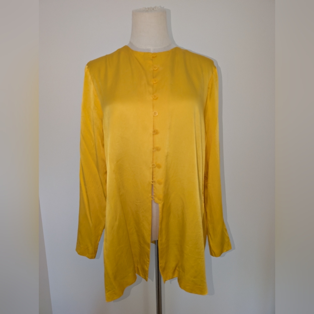Vintage 100% Silk Collarless Button Down Blouse